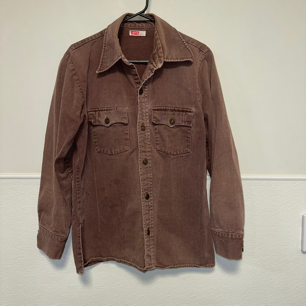 Levi's Double Pocket Denim Jacket 70s Big E Size Medium Brown Maroon Rare Unisex - Picture 7 of 11